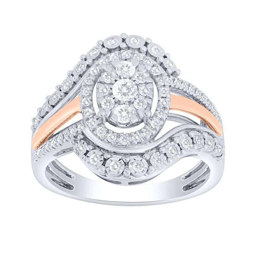 -Giselle- Diamond Cluster Ring in Two-Tone 10K White and Rose Gold (0.50 ct tw)
