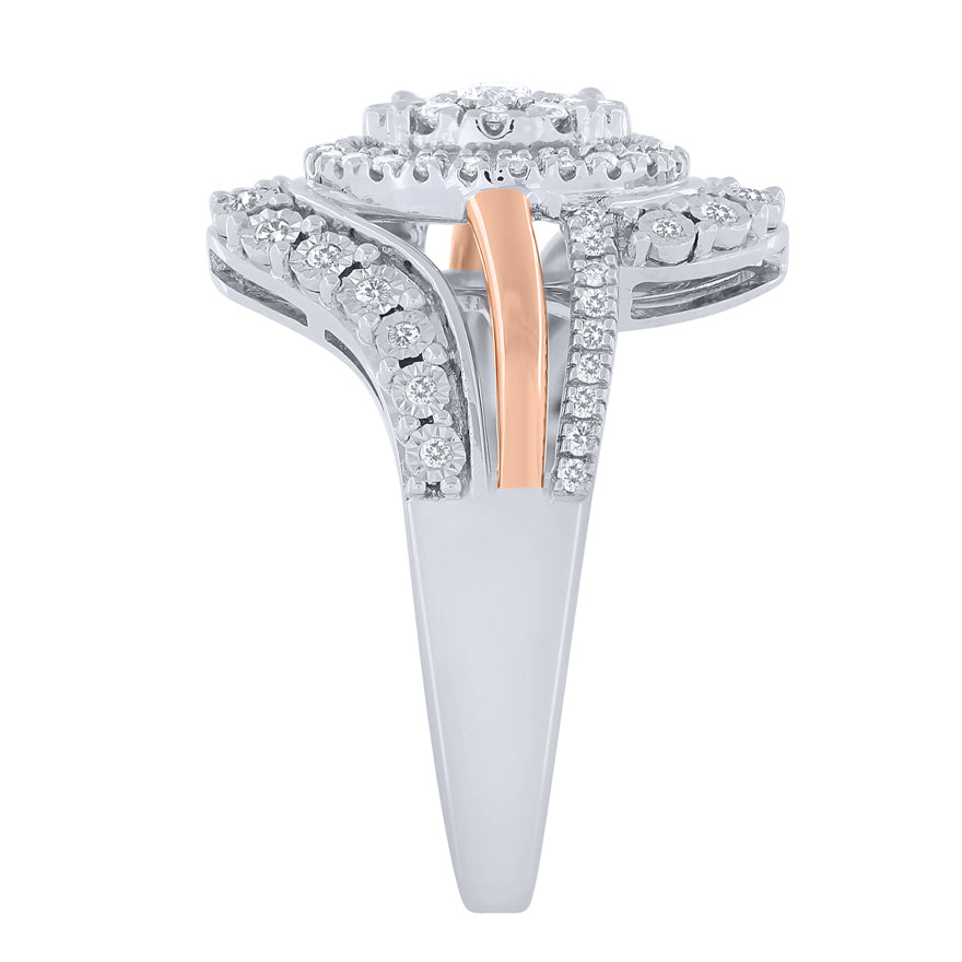 -Giselle- Diamond Cluster Ring in Two-Tone 10K White and Rose Gold (0.50 ct tw)