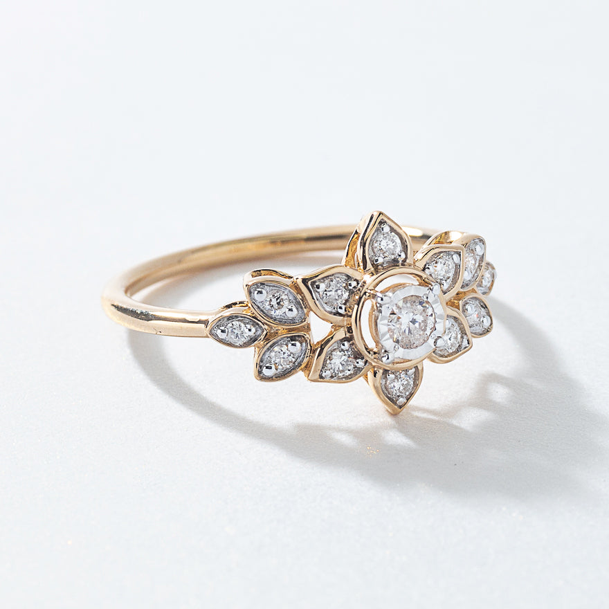 Flower Diamond Cluster Ring in 10K Yellow Gold (0.20 ct tw)