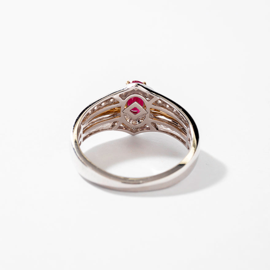 Oval Ruby Ring with Diamond Accents 10K Yellow and White Gold