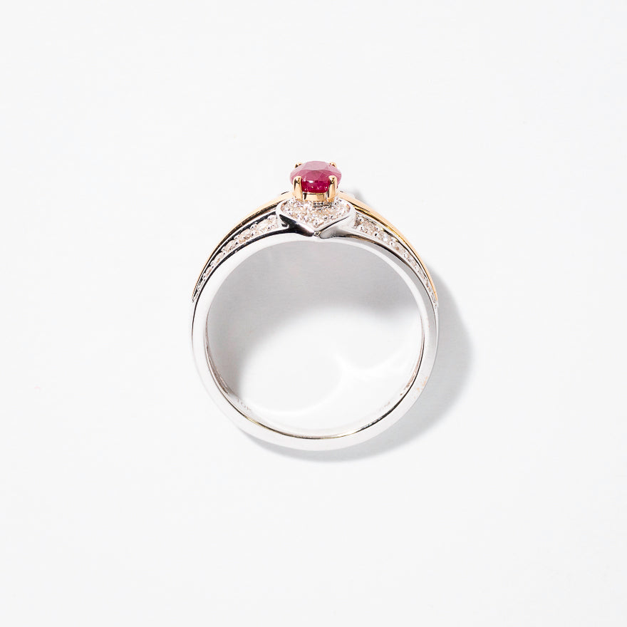 Oval Ruby Ring with Diamond Accents 10K Yellow and White Gold