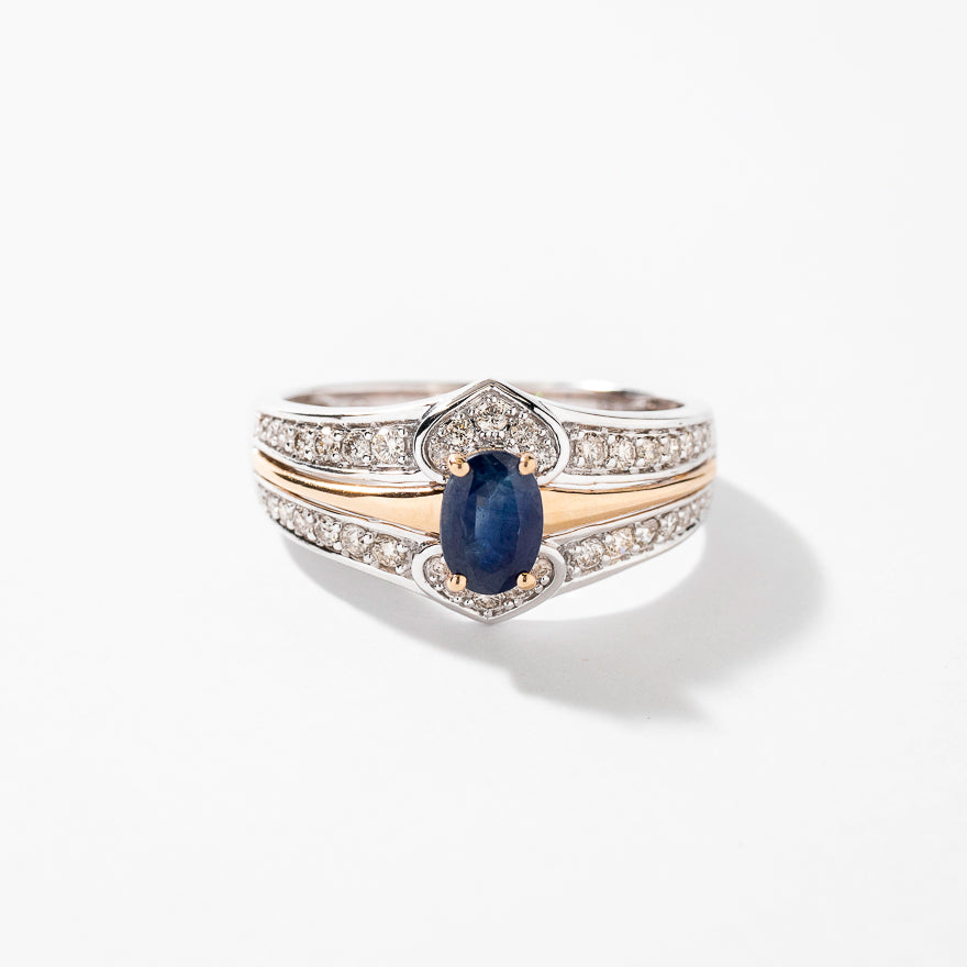 Oval Sapphire Ring With Diamond Accents in 10K Yellow and White Gold