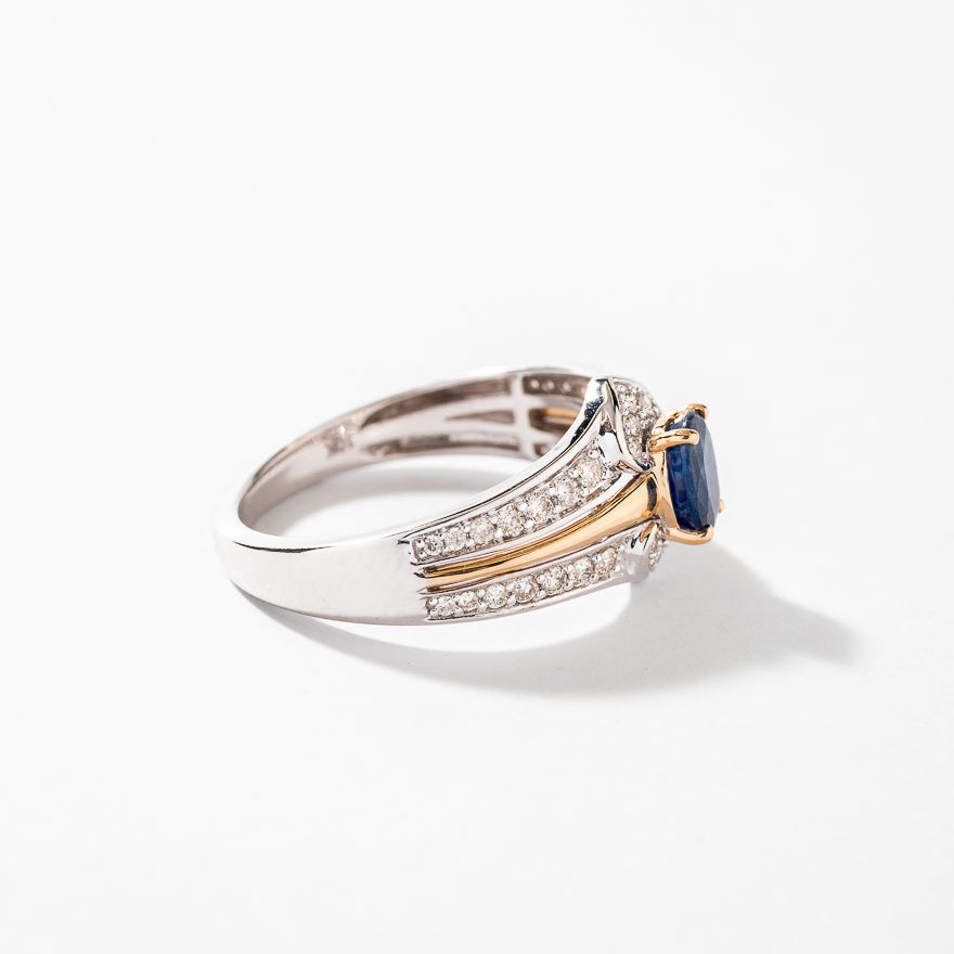 Oval Sapphire Ring With Diamond Accents in 10K Yellow and White Gold