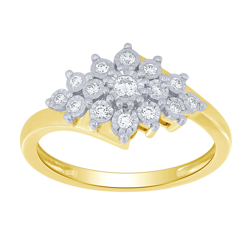 -Lilith- 10K Yellow and White Gold Diamond Cluster Ring (0.20 ct tw)