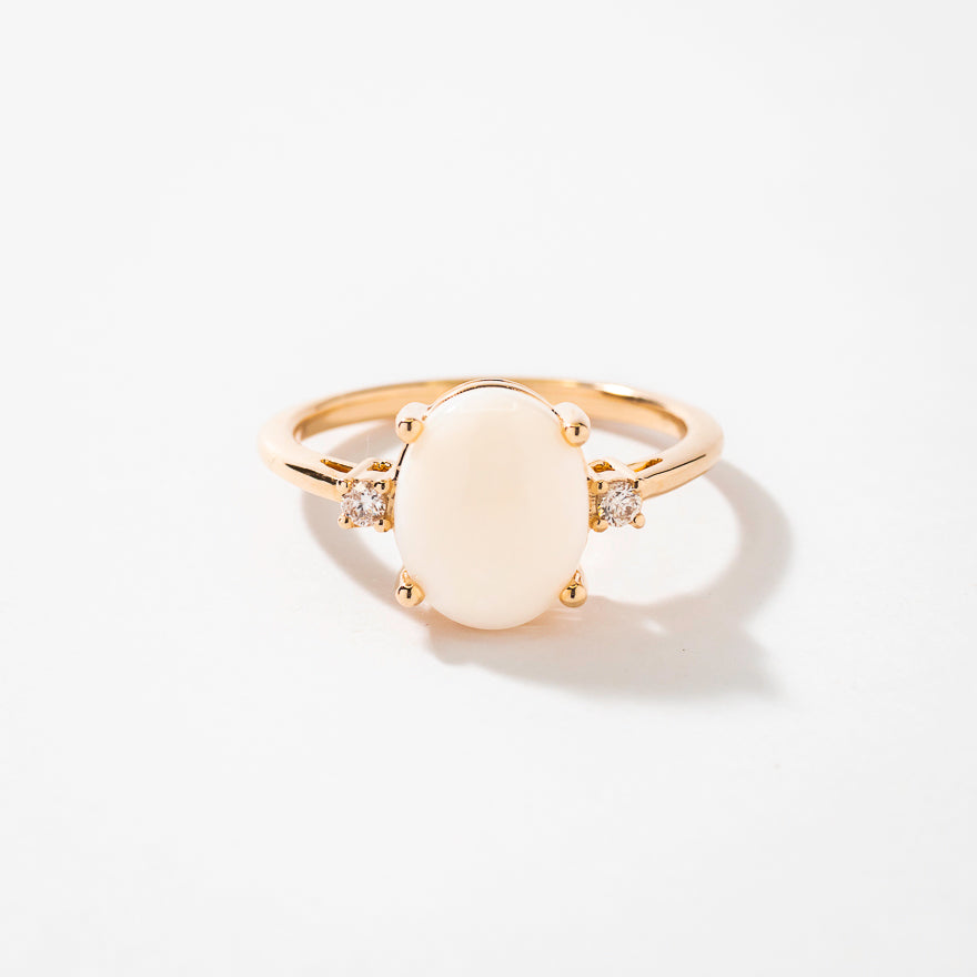 Oval Opal Ring with Diamond Accents in 10K Yellow Gold