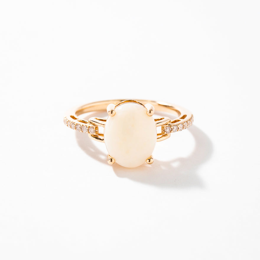Oval Opal Ring with Diamond Accents in 10K Yellow Gold
