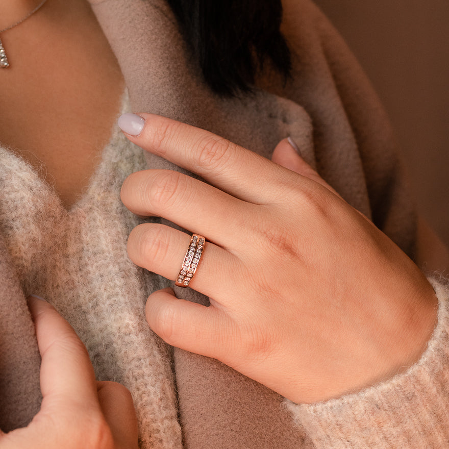 10K Yellow and White Gold Channel Set Double Row Diamond