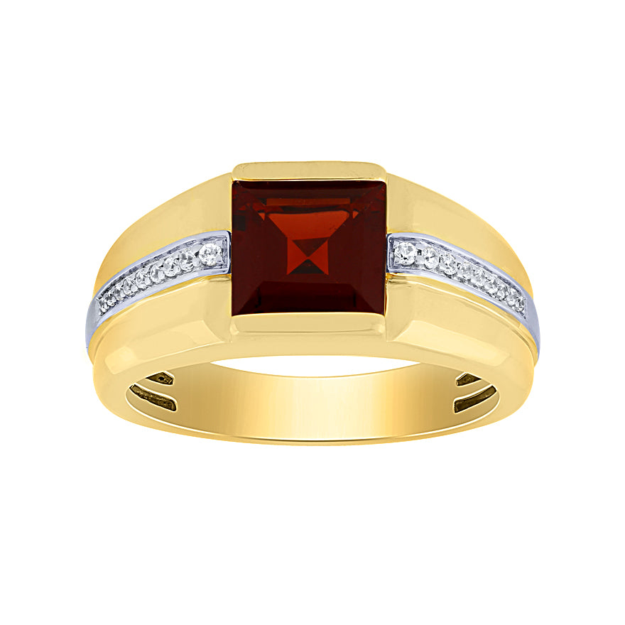 Men’s Garnet and Diamond Ring in 10K Yellow Gold