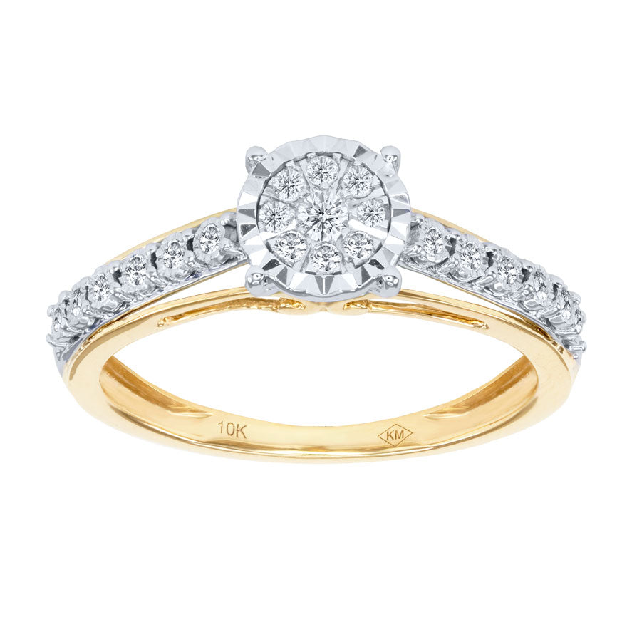 Diamond Cluster Promise Ring in 10K Yellow and White Gold (0.16 ct tw)