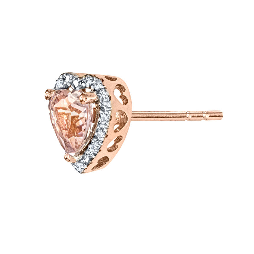 Heart Shape Morganite and Diamond Earrings in 14K Rose Gold (0.10ct tw)