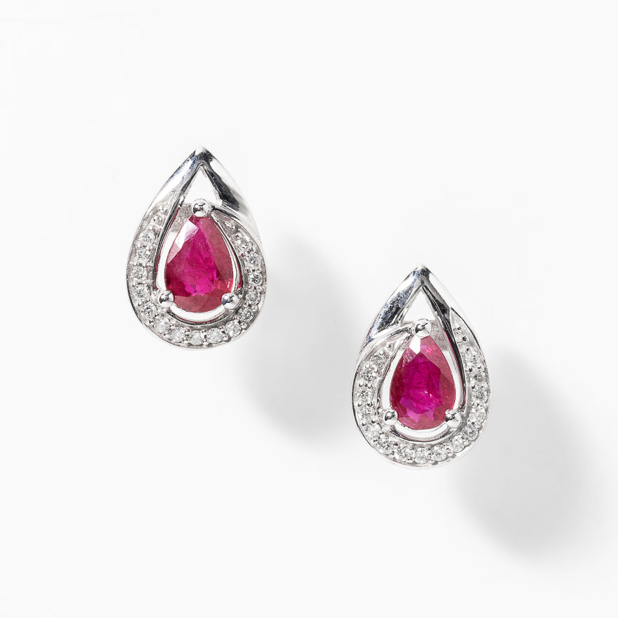 Ruby and Diamond Earrings in 10K White Gold