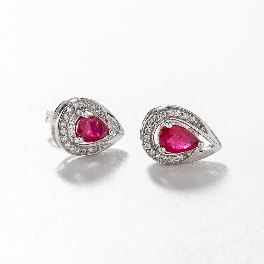 Ruby and Diamond Earrings in 10K White Gold