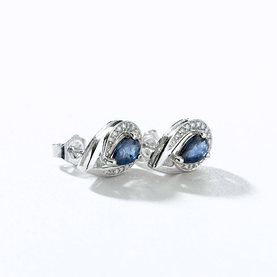 Pear Shape Sapphire and Diamond Earrings in 10K White Gold
