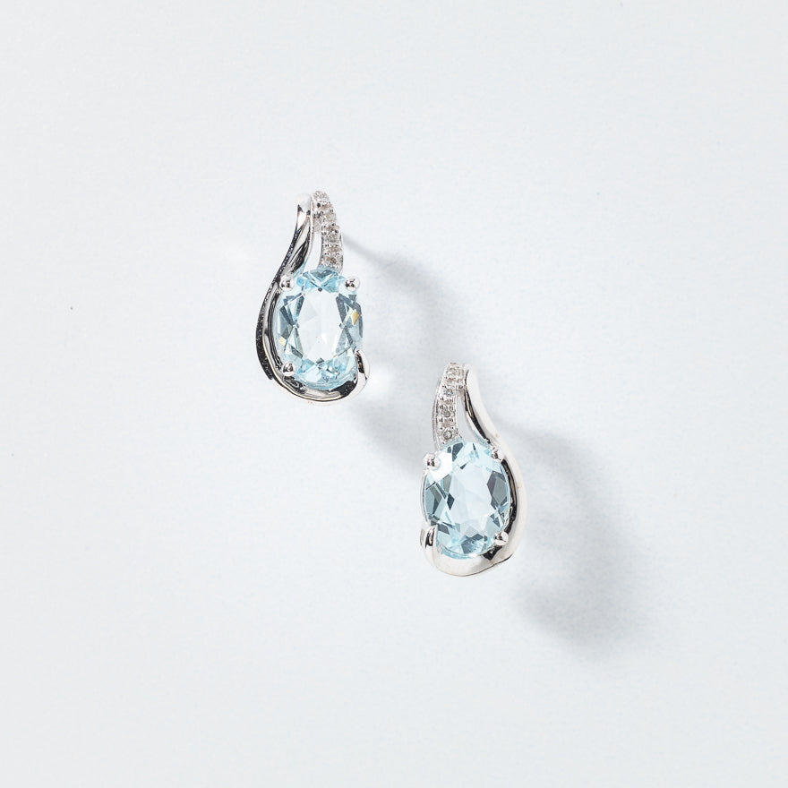 Aquamarine Earrings with Diamond Accents in 10K White Gold