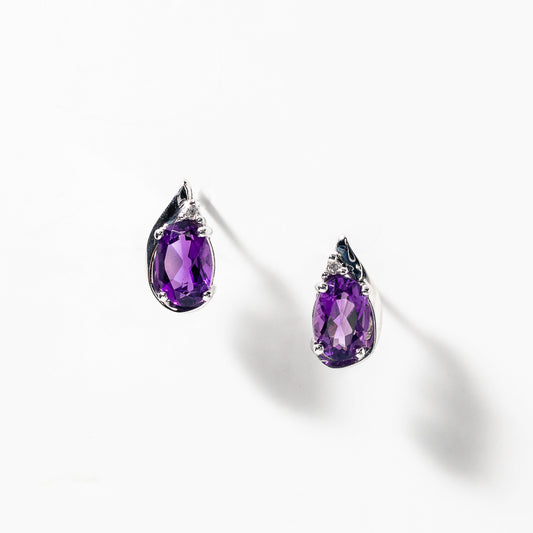 Oval Shape Amethyst Earrings in 10K White Gold