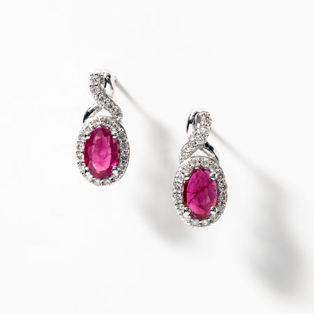 Ruby Earrings with Diamond Accents in 10K White Gold – Ann