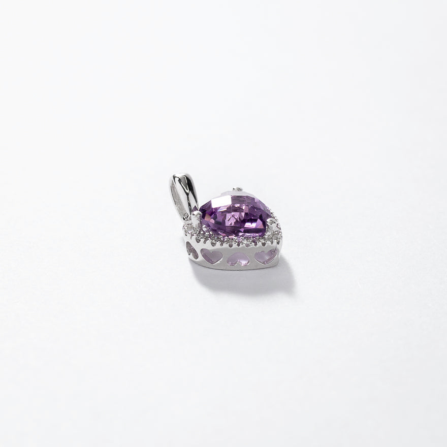 Heart Shaped Amethyst and Diamond Pendant in 14K White Gold