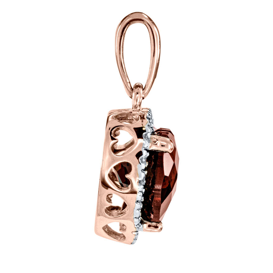 Heart Shaped Garnet and Diamond Pendant in 14K Rose Gold (0.05ct tw)