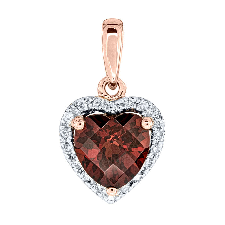 Heart Shaped Garnet and Diamond Pendant in 14K Rose Gold (0.05ct tw)