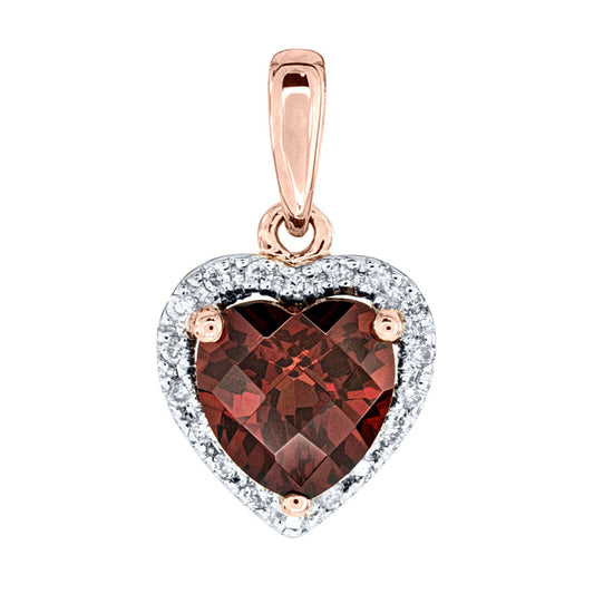 Heart Shaped Garnet and Diamond Pendant in 14K Rose Gold (0.05ct tw)