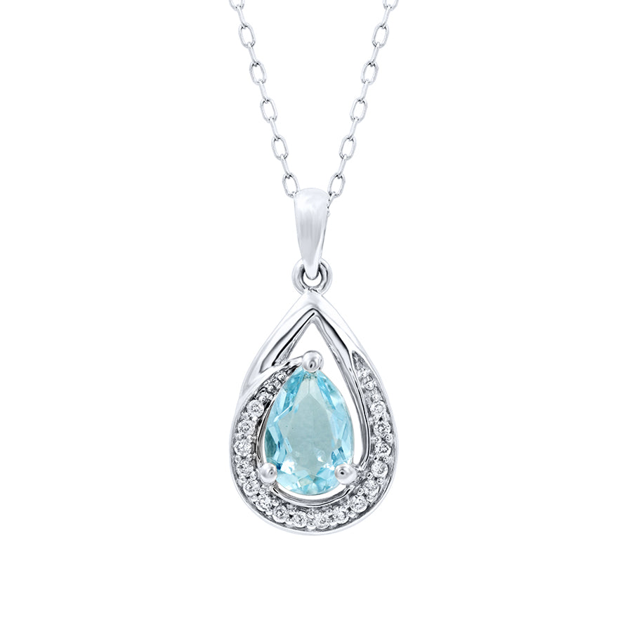 Aquamarine Pendant Necklace with Diamond Accents