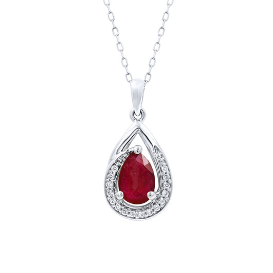 Ruby Pendant Necklace With Diamond Accents in 10K White Gold