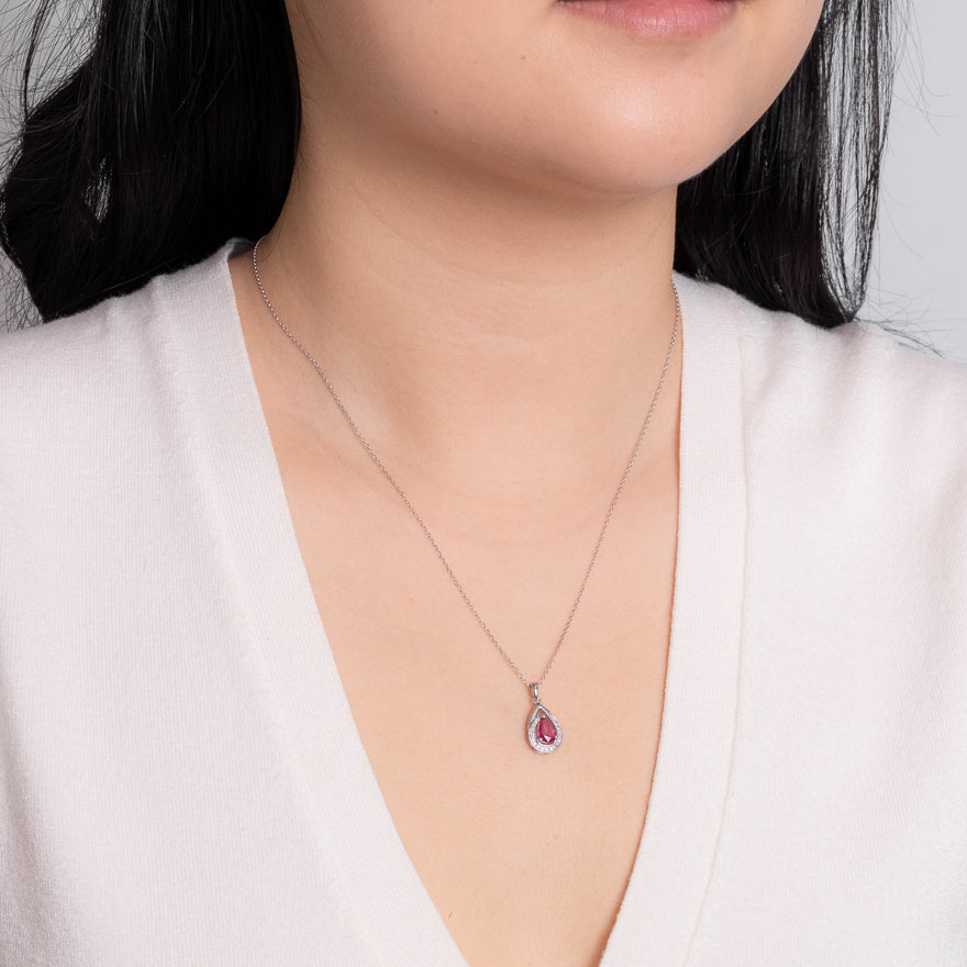 Ruby Pendant Necklace With Diamond Accents in 10K White Gold
