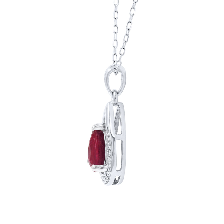 Ruby Pendant Necklace With Diamond Accents in 10K White Gold