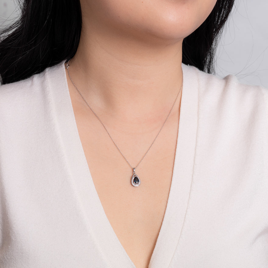 Sapphire Pendant Necklace With Diamond Accents in 10K White Gold