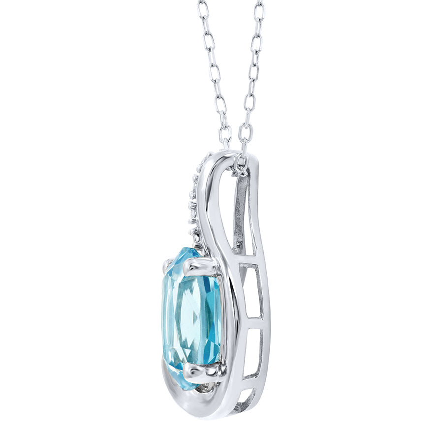 Aquamarine Pendant Necklace with Diamond Accents in 10K White Gold