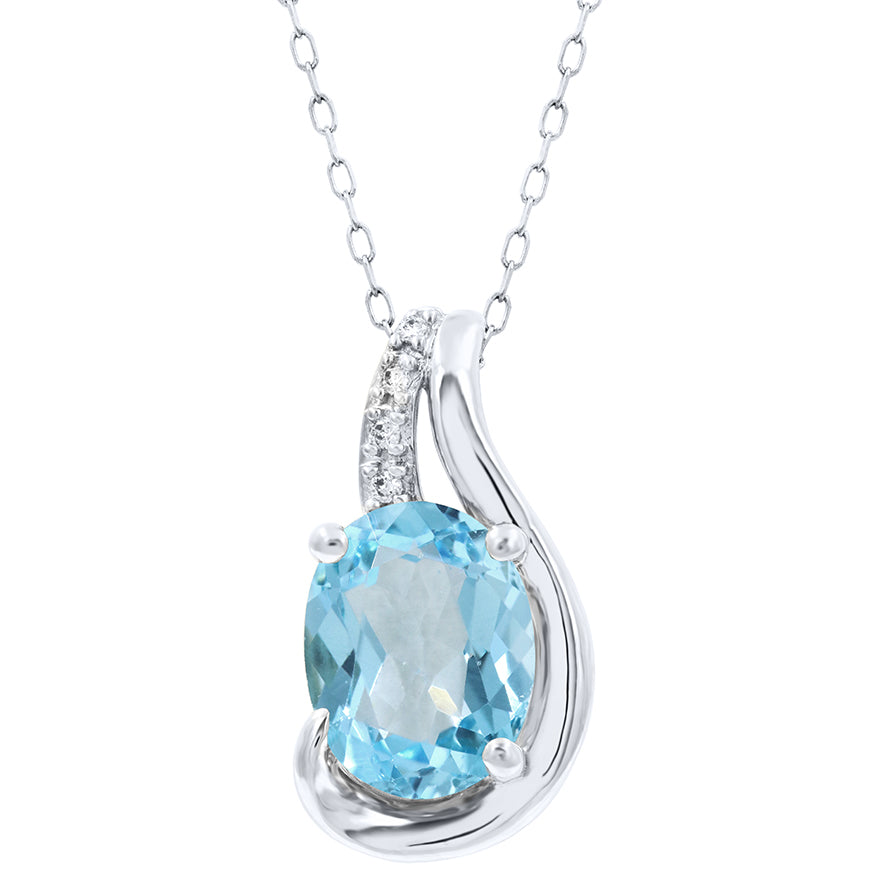 Aquamarine Pendant Necklace with Diamond Accents in 10K White Gold