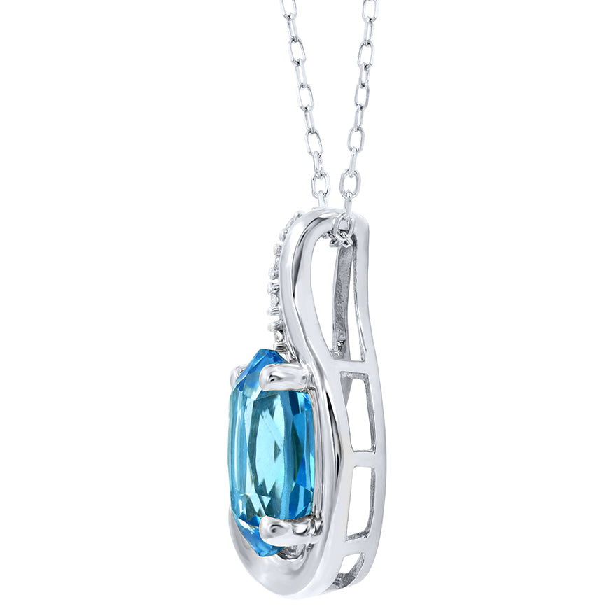 Blue Topaz Pendant Necklace with Diamond Accents in 10K White Gold