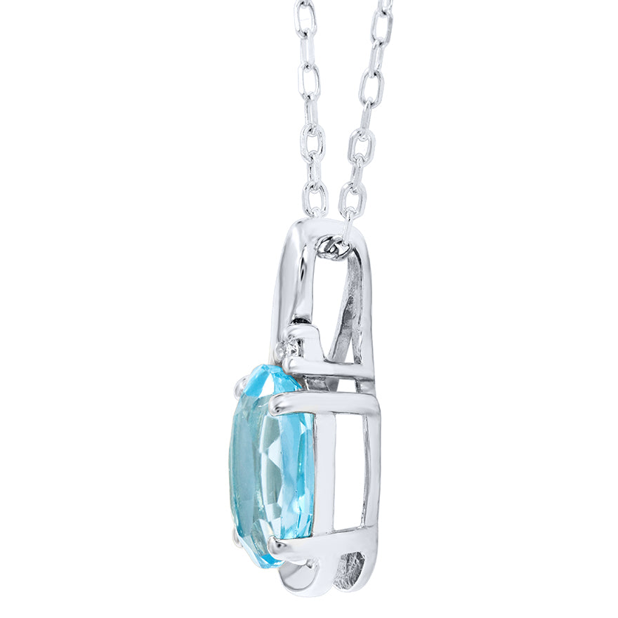 Aquamarine Pendant Necklace with Diamond Accent in 10K White Gold