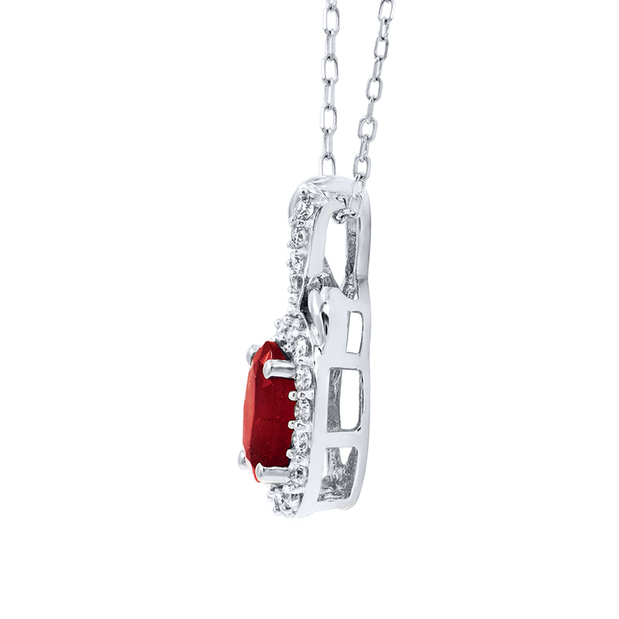 Ruby Pendant With Diamond Accents in 10K White Gold