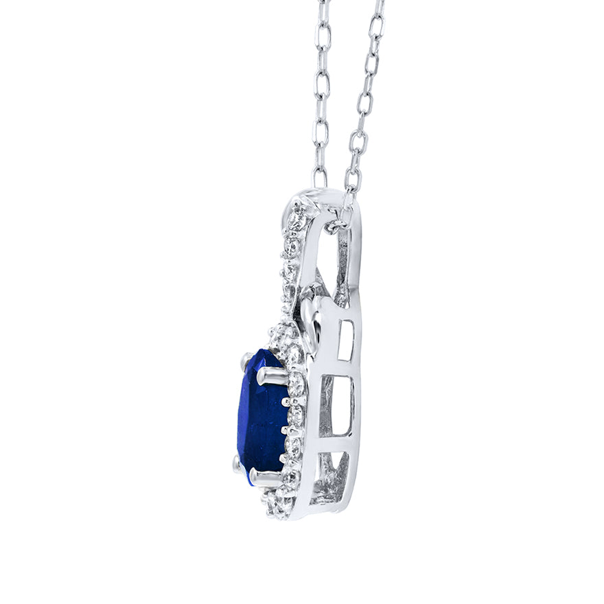 Sapphire Pendant Necklace with Diamond Accents in 10K White Gold