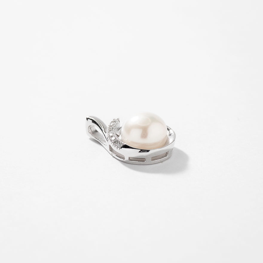 14K White Gold Pearl and Diamond Pendant
