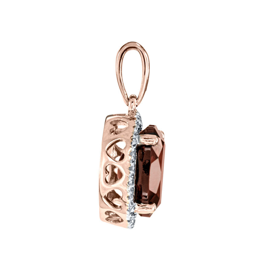 Oval Garnet and Diamond Pendant in 14K Rose Gold (0.06ct tw)