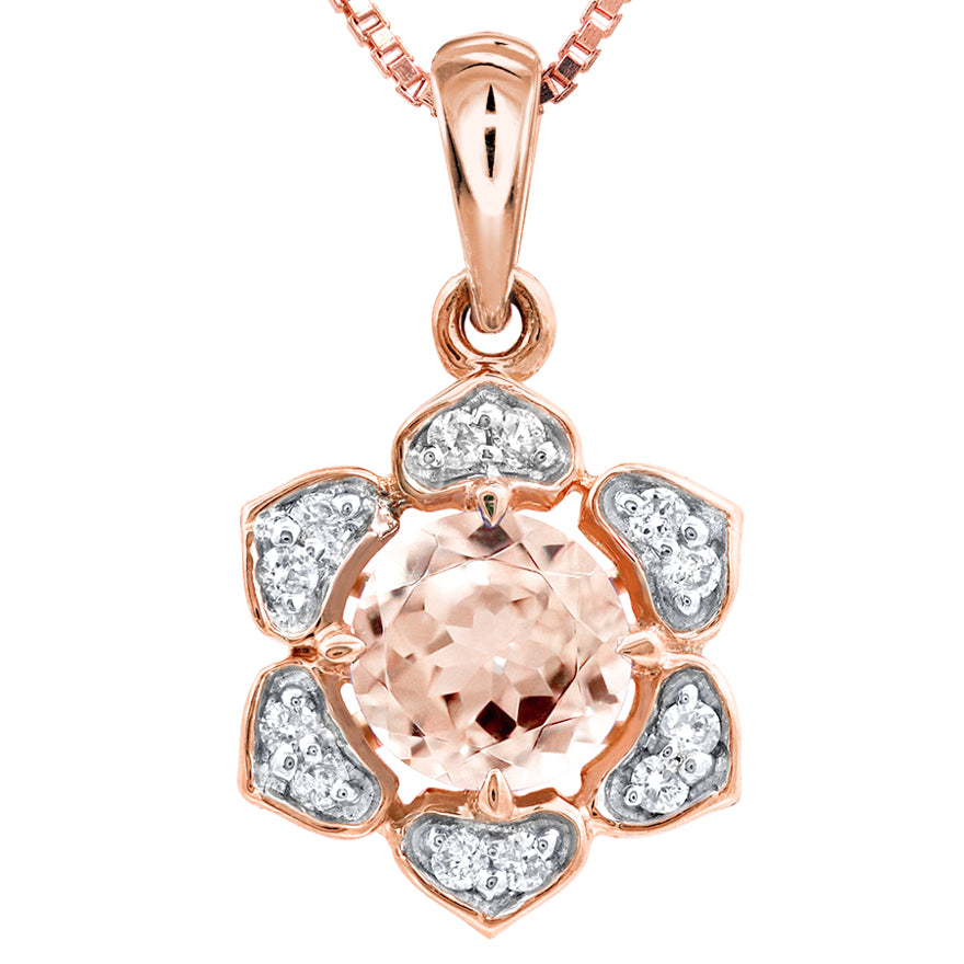 Lotus Flower Morganite Diamond Necklace in 14K Rose Gold (5mm)