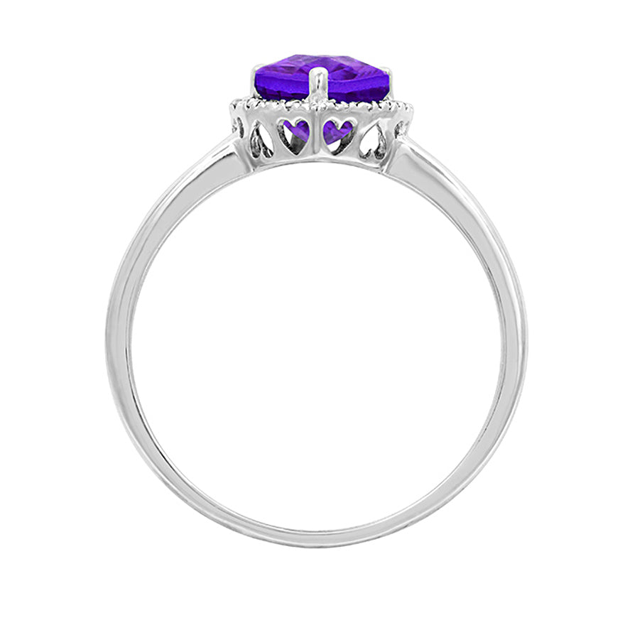 Heart Shaped Amethyst Ring Set 14K White Gold