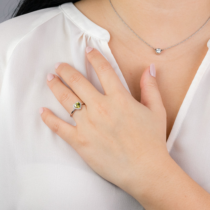 Heart Shaped Peridot Ring in 14K White Gold