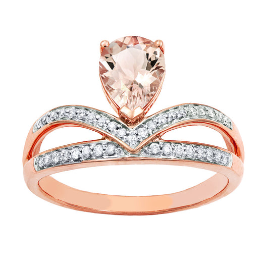 Pear-Shaped Morganite and Diamond Ring in 14K Rose Gold