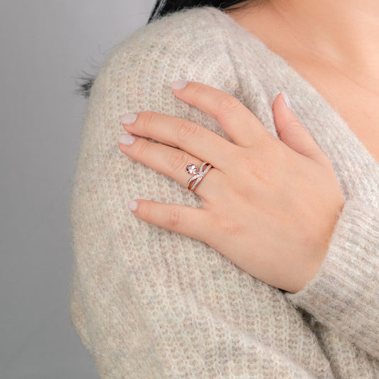 Pear-Shaped Morganite and Diamond Ring in 14K Rose Gold