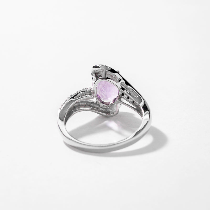 Oval Amethyst Ring With Diamond Accents 10K White Gold