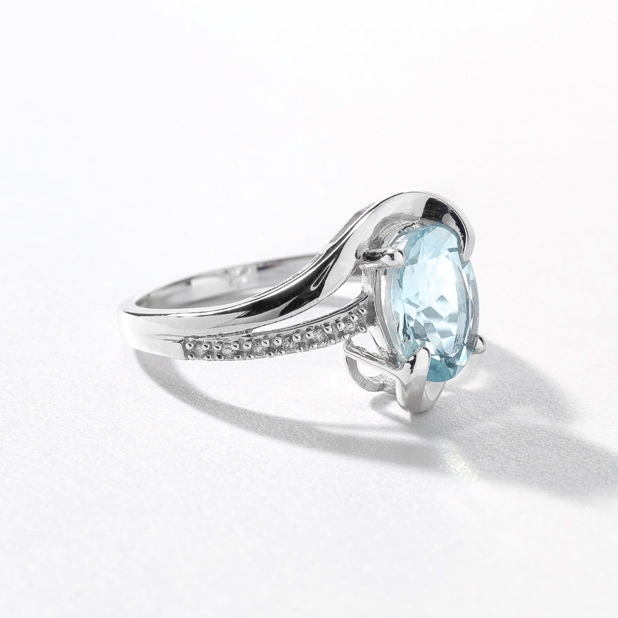 Oval Aquamarine Ring With Diamond Accents in 10K White Gold