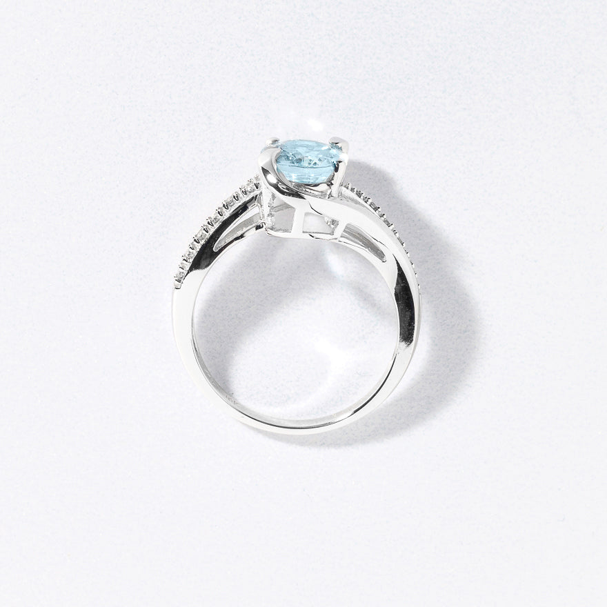 Oval Aquamarine Ring With Diamond Accents in 10K White Gold