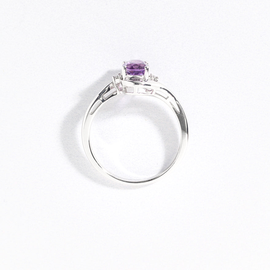 Oval Amethyst Ring With Diamond Accents in 10K White Gold