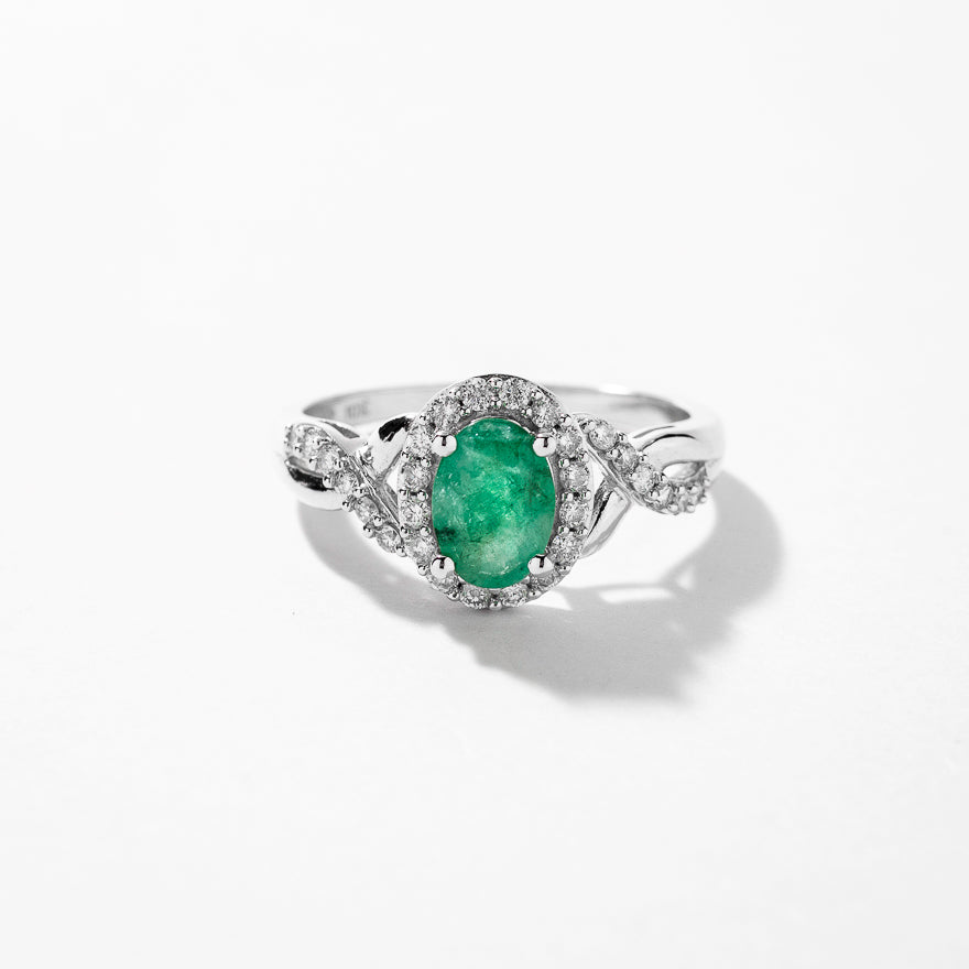 Emerald Ring With Diamond Accents in 10K White Gold