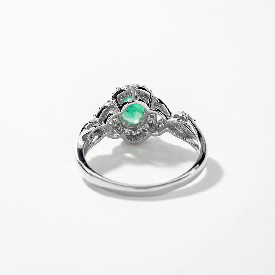 Emerald Ring With Diamond Accents in 10K White Gold