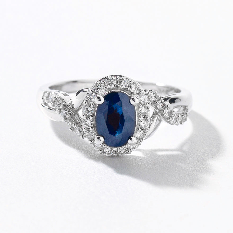 Oval Sapphire Ring With Diamond Accents in 10K White Gold