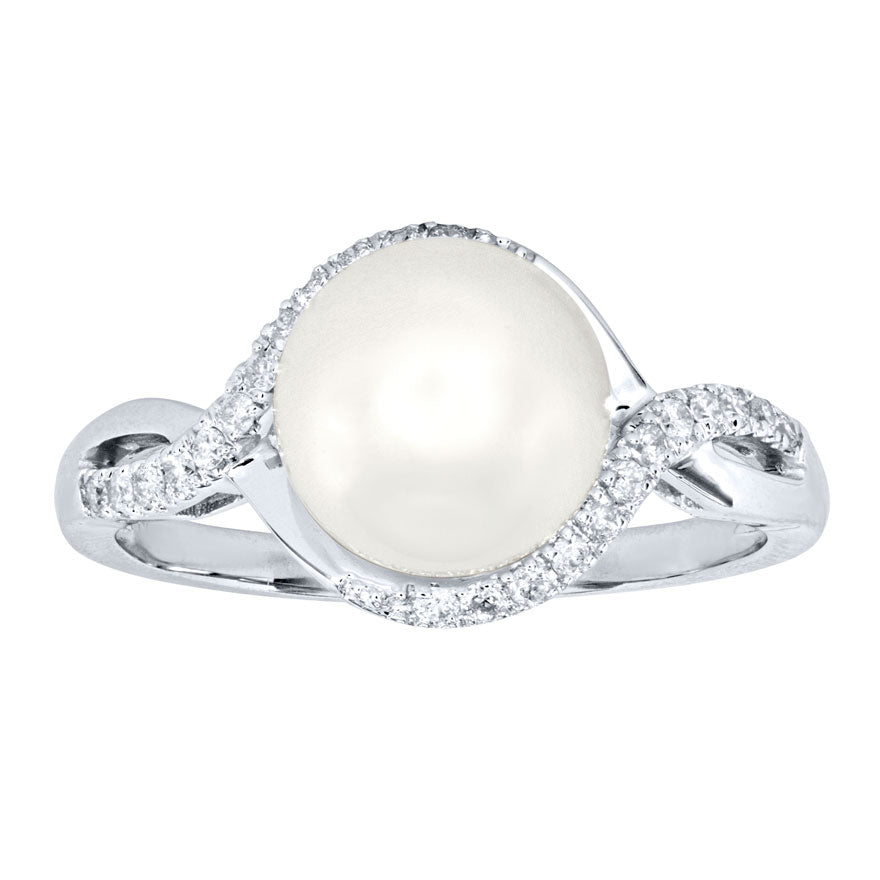 Cultured Pearl and Diamond Ring in 14K White Gold (0.17ct tw)